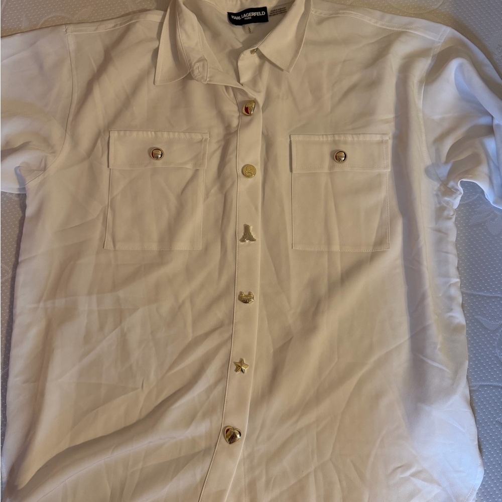 Karl Lagerfeld White Button-Up Shirt with golden buttons